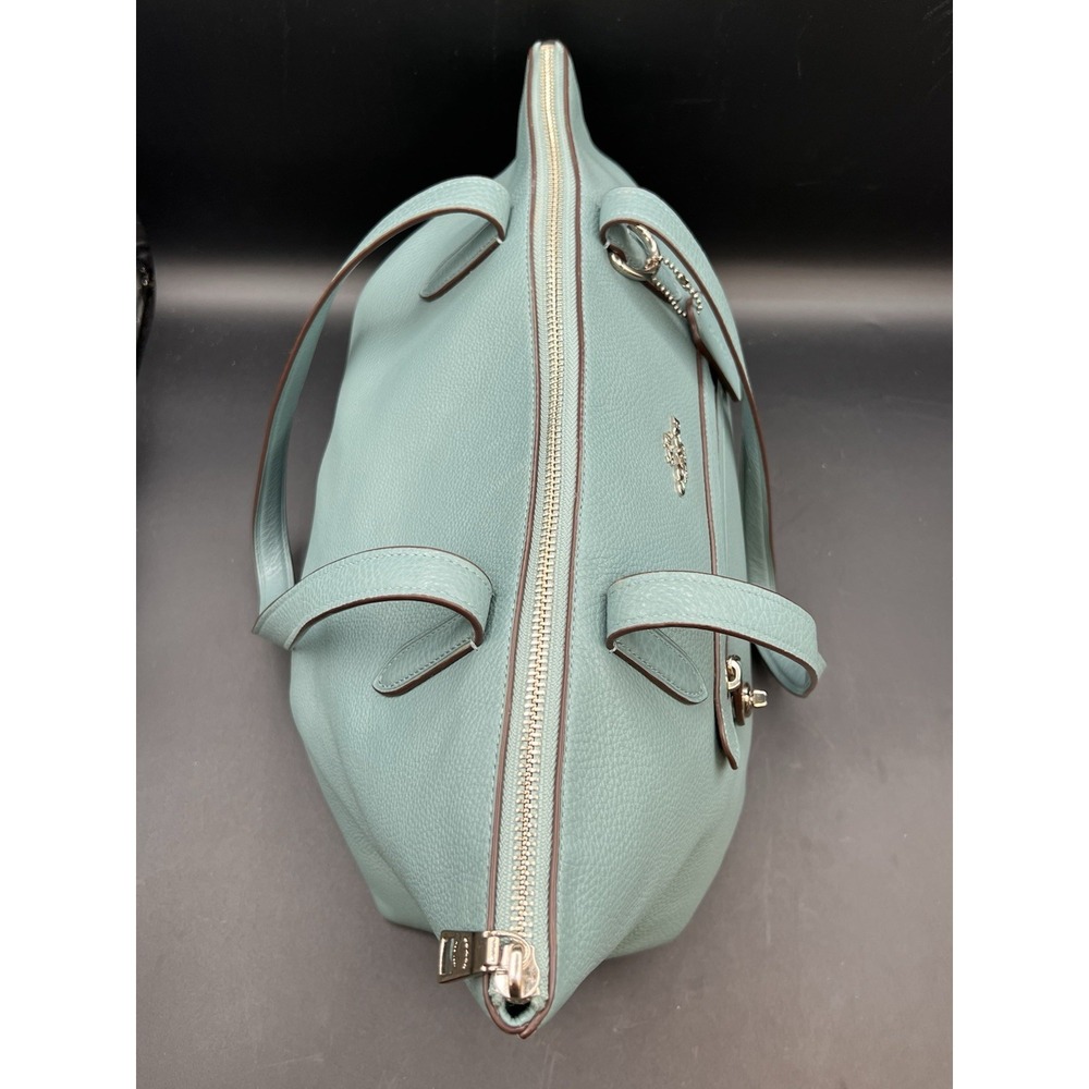 Coach Pebble Leather Taylor Tote Shoulder Bag Aqua Blue Authentic - Picture 8 of 15